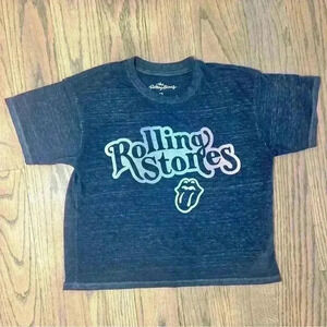 Rolling Stones Women’s Cropped Heathered Gray Crewneck Tee Size X-Small